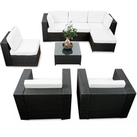 XINRO erweiterbares 24tlg. Polyrattan Lounge Eck Set XXL - schwarz - Garnitur Gartenmöbel Sitzgruppe Lounge Möbel Set - inkl. Lounge Ecke + Sessel + Hocker + Tisch + Kissen