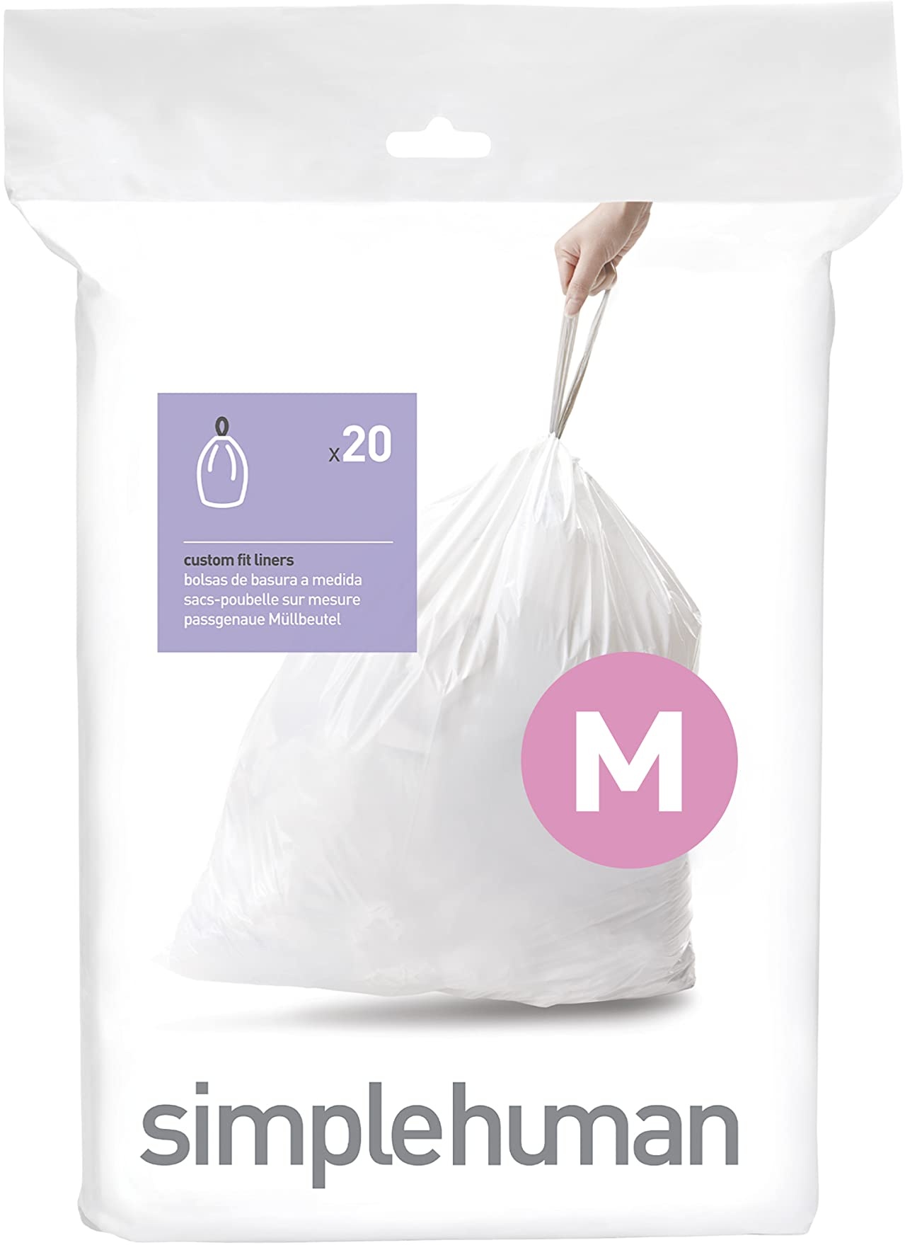 simplehuman CW0173 Code M passgenaue Müllbeutel, 45 Liter, Packung mit 20, weißer Kunststoff