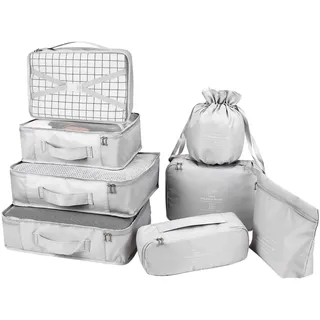 BETLLEMORY Koffer Organizer Reise Kleidertaschen 8 Sets/7 Farben Travel Gep?ck Organisatoren enthalten wasserdichte Schuh-Aufbewahrungsbeutel Bequeme Kompressions Beutel für Reisen ,Grau