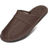 BeComfy Herren Hausschuhe Leder Pantoffel Männer Pantoffeln aus Echtleder Mann Schwarz Braun 40-50 EU (Braun, EU Schuhgrößensystem, Erwachsene, Numerisch, M, 44) - 44 EU