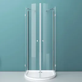 mai & mai Duschkabine U Form Dusche Halbkreis Duschkabine 90x90cm inkl. Duschtasse & Ablaufgarnitur 6mm ESG-Sicherheitsglas mit Easy-Clean Nano-Beschichtung Klarglas R03k