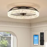 VOLISUN Deckenventilator mit Beleuchtung und Fernbedienung, 6 Windstufen und Dimmbar, Moderner Deckenlampe mit Ventilator, Leiser LED Deckenventilator für Schlafzimmer Wohnzimmer (Schwarz, 50CM)