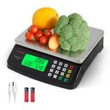 KNSWE Waage Küchenwaage Groß Edelstahl Digitalwaage 40kg zum Gastronomie Messen von Fleisch Wurst so Weiter Obstwaage mit Zähl Tara Funktion Feinwaage 1g LCD Display und 5 Maßeinheit Schwarz