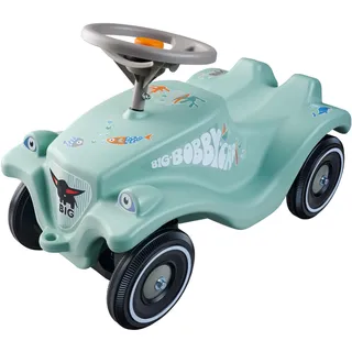 BIG Bobby Car Classic Green Sea - Rutschauto ab 1 Jahr im bunten Meeres-Design mit grauem Sicherheits-Lenkrad und Hupe, für Kinder von 1-5 Jahre (bis 50 kg), salbei mit Aufklebern