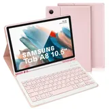 LAMA Samsung Galaxy Tab A8 Hülle mit Tastatur, Kabellose Tastatur Hülle für Tab A8 10,5“ 2021 (SM-X200/X205/X207), Magnetische Kabellose Bluetooth Tastatur Hülle, Deutsches QWERTZ Layout (Rosa)