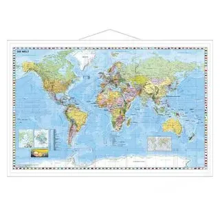 Stiefel Eurocart Weltkarte deutsch Kleinformat. Wandkarte mit Metallleiste