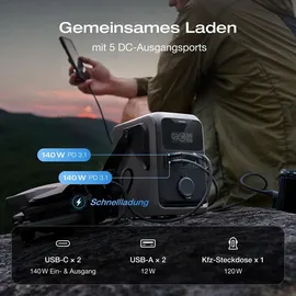 EcoFlow TRAIL 300 DC Tragbare Powerstation, 288 Wh Ultraleichte LiFePO4-Batterie, 300 W Solargenerator, Schnellladung, 5 Ausgänge, Sturzsicher,