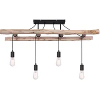 GLOBO Retro Pendelleuchte Holzleuchte Vintage Hängelampe Holz Hängeleuchte im Leiter Design Holz Deckenlampe , 4x E27, Lxbxh 115x30x80 cm