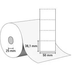 Kartonetikett auf Rolle (Thermokarton) 50 mm x 38,1 mm / weiß / ohne Kleber / 25 mm Kern / 1.000 Etiketten je Rolle