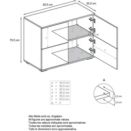 Vladon Rova V3 92,5 x 73,5 x 35 cm Weiß matt / Weiß Hochglanz