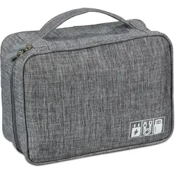 Relaxdays Kabeltasche, Organizer für Ladekabel, USB Stick, PC Zubehör, Stoff, Kabelaufbewahrung HxBxT: 11x25x20 cm, grau