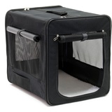 Wiltec Faltbare Transportbox für Hunde, Katzen M (58x46x53 cm), robust, leicht, sicher, Hundebox mit entnehmbarem Kissen, Schwarz