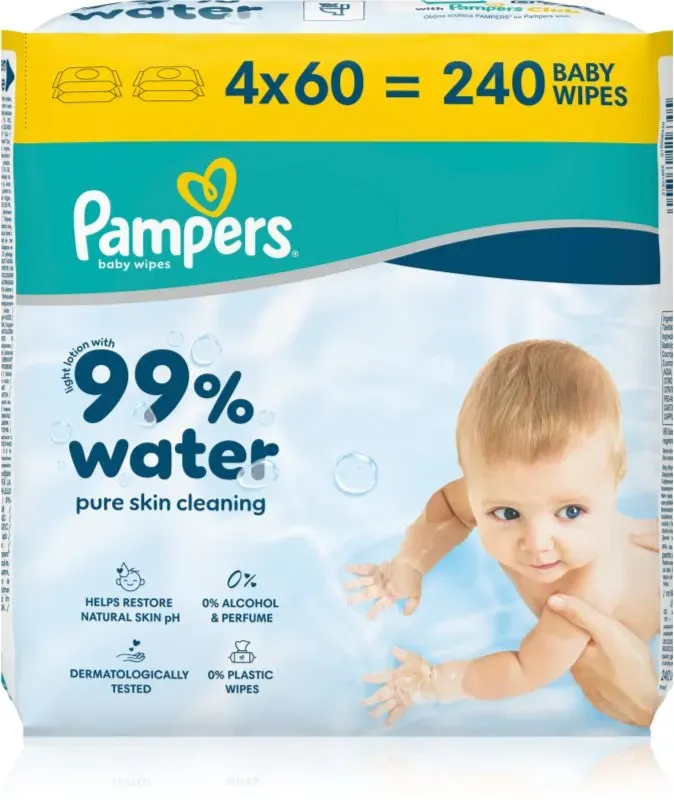 Pampers 99% Water Baby Wipes feuchte Feuchttücher für Kinder 4x60 St.