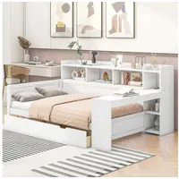 OKWISH Schlafsofa Tagesbett Jugendbett Kinderbett Daybett, Schlafsofa, Tagesbett mit 2 Schubladen, USB-Anschluss & Ladebuchse, Nachttischablage, Multifunktionales Daybed für,  ohne Matratze, ohne Matratze weiß