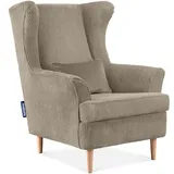 Konsimo Konsimo® Ohrensessel, Beige, Grau, 82x108x80 cm, Wohnzimmer, Sessel, Polstersessel