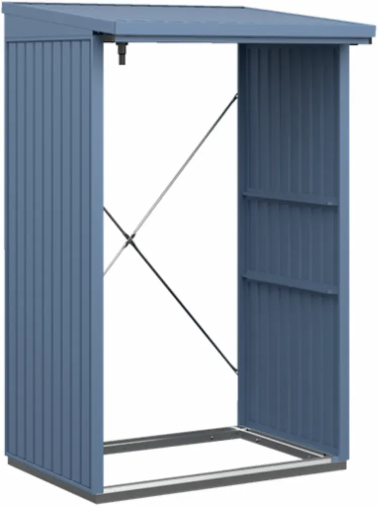 Hörmann Kaminholzregal Berry B 123 x T 103 cm (KHR Typ 1), Motiv Classic (mit schmalen Lamellen), Taubenblau (RAL 5014)