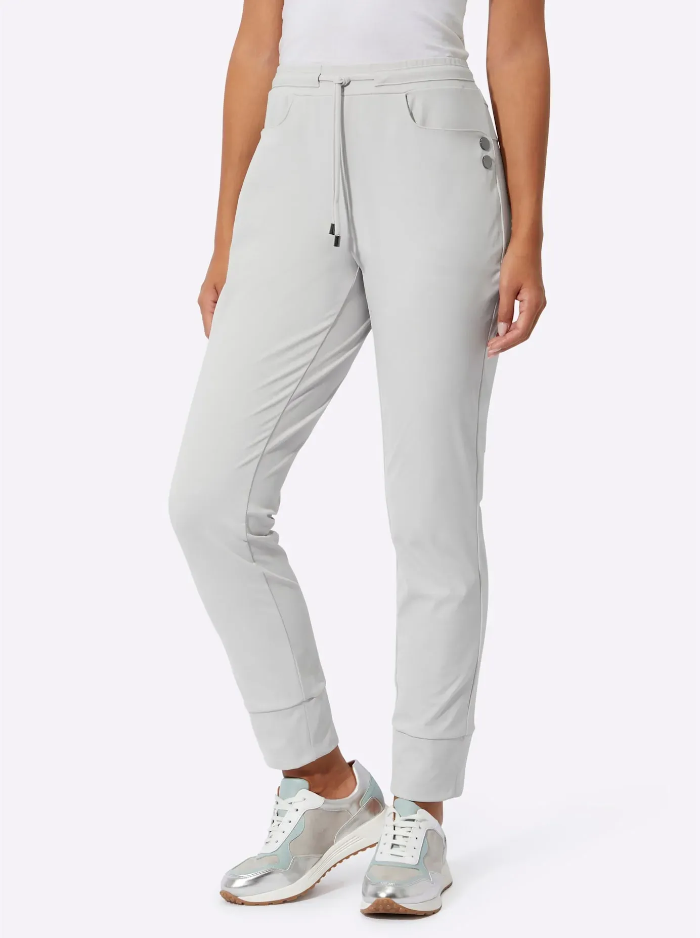 Jogger Pants CREATION L, Damen, Gr. 46, Normalgrößen, grau (hellgrau), 75% Polyamid, 25% Elasthan, unifarben, lang, Hosen
