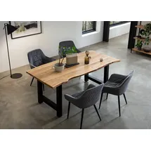 SalesFever Essgruppe "Esszimmerausstattung aus Holz und Metall", grau (natur, grau, schwarz, grau, schwarz), Samt, 180,90, Massivholz, Metall, Polyester, Sitzmöbel-Sets, Essgruppe