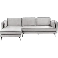 Beliani Ecksofa Hellgrau Samt L-Förmig 3-Sitzer Sofa Rechtsseitig mit Losen Kissen Schwarzen Metallfüßen Modern Wohnzimmer Wohnecke Sitzecke Möbel - Grau/Schwarz
