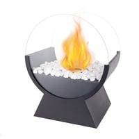 JHY DESIGN Runder Groß Bioethanol Tisch Kamin 34cm Hoch Tragbarer Topf Glas Feuerschale Metall Bio Ethanol Kamin für Innen Garten Balkon Terrasse Wohnzimmer Draussen Esstisch Küche