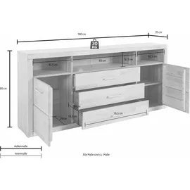 OTTO home Sideboard OTTO HOME "Ribe,180cm breit, Fronten Massivholz,7 Fächer", braun (eiche teilmassiv), B:180cm H:80cm T:35cm, Holz teilmassiv, Sideboards, Sideboard, Holz massiv, Holzwerkstoff, Metall Griffe,2Türen,3Schubladen
