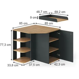 Vicco Wickelkommode Kristian, Anthrazit/Artisan, 85 x 77.3 cm mit Wickelaufsatz, Vicco