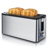 Arendo Edelstahl Toaster Langschlitz 4 Scheiben - Defrost Funktion - wärmeisolierendes Gehäuse - mit integrierten Brötchenaufsatz - Krümelschublade