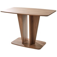 Säulentisch Esstisch Polaris Bootsform Tisch Nuss abgerundet Holz-Optik klein