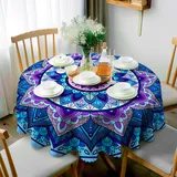 JhcsDy Tischdecke Boho Tischdecke Rund 150CM Tischdecke abwaschbar Outdoor-Tischdecken Gartentischdecken Abwaschbare Tischdecke Table Cloth für Küche, Esstisch, Couchtisch, Parteien, Abendessen