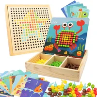 Gohytal Mosaik Steckspiel für Kinder, Spielzeug ab 2 3 4 5 Jahre Holz Mosaik Bastelset Kinder Pegboard Gabelungen mit Steckperlen&Karten Montessori Steckspiel 3D Geschenke für Jungen Mädchen,Meer