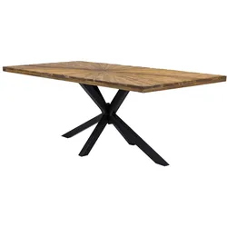 Esstisch 'Vanaja' 180x100 cm, Teak/Antikschwarz Massivholz, Metall Teak