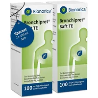 Bronchipret® Saft TE im Sparset 2 x 100ml – 3-fach Effekt gegen Husten, festsitzenden Schleim und Entzündung in den Bronchien, pflanzliche Thymian-Efeu-Kombination, für Kinder ab 1 Jahr, zuckerfrei
