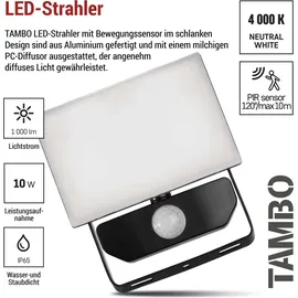 EMOS - LED-Strahler Tambo mit Bewegungsmelder - dünnes Aluminium Flutlicht - wasserdicht - neutralweiß - 1000 lm - 10 W - für Außen - schwarz, ... - Schwarz