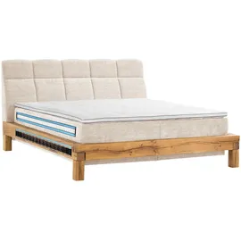 Uno Livetastic Boxspringbett, Beige, Textil, Buche, massiv, H2, 7-Zonen, Höhe ca. 20 cm, 160x200 cm, Fsc, gepolstertes Kopfteil, Topper durchgehend, Schlafzimmer, Betten, Doppelbetten