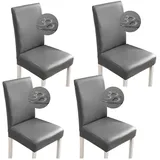 Bestenrose Stuhlhussen 6er/4er PU Leder Stuhlbezug wasserdichte Stretch Esszimmer Stuhlüberzug Stretch Stuhl Husse Universell Stuhlhussen Haus Büro Restaurant (4-Stück, Grau)