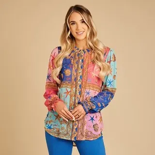 SCHIFFHAUER MUNICH® Bluse, 1/1 Arm Knopfleiste Strasssteinbesatz leger weit