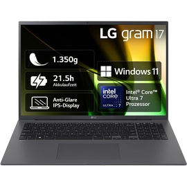 LG gram 17 grau, Core Ultra 7 155H, 16GB RAM, 1TB SSD, DE (17Z90S-G.AA79G)