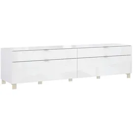 Hom ́in POOLE TV-Lowboard 219,9x57x52,5 cm Weiß/Glas/Holz/Metall