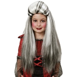 Metamorph Kostüm-Perücke Vampirmädchen Perücke für Kinder, Lange Hexen- und Vampirperücke aus Kunsthaar grau
