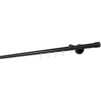 ONDECO Gardinenstange auf Maß Innenlauf 20mm Cap 1-lauf Wandträger 6,5cm mit Gleiter Größe: 260cm, Farbvariante: Schwarz
