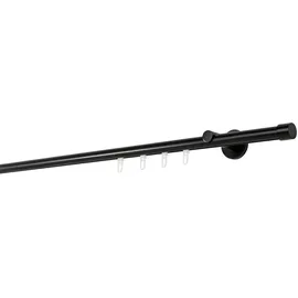 ONDECO Gardinenstange auf Maß Innenlauf 20mm Cap 1-lauf Wandträger 6,5cm mit Gleiter Größe: 260cm, Farbvariante: Schwarz