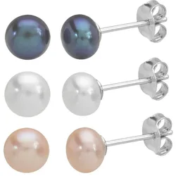 Ohrstecker-Set FIRETTI "Multipack Schmuck Geschenk Perlohrstecker", orange (silberfarben, weiß, schwarz, apricot), Ohrringe, Silber 925 (Sterlingsilber)-Perlen, Silber 925 (Sterlingsilber), Perlen, mit Süßwasserzuchtperle