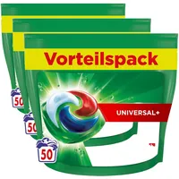 Ariel Waschmittel Pods All-in-1, Flüssigwaschmittel Kapseln 50 Waschladungen, Universal+, Kraftvolle Fleckentfernung ab der 1. Wäsche (Packung mit 3)
