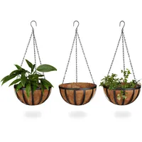 Relaxdays Blumenampel 3 Körbe, Kokos, 21 Liter Volumen, mit