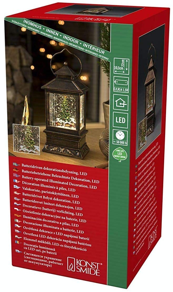 Konstsmide 4356-000 LED-Laterne Weihnachtsmarkt Warmweiß LED Messing beschneit, mit Wasser gefüllt