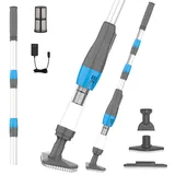 PoolyPoly 3 en 1 Poolsauger Kabellos mit Akku, Pool Handsauger Bodensauger, 90 Minuten Laufzeit Poolreiniger mit Teleskopstange, Pool Staubsauger für kleine Pools, Spas, Whirlpools, Grau