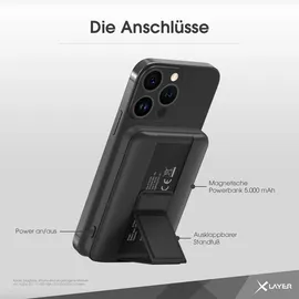 Xlayer MagFix Pro 2-in-1 Powerbank mit Standfuß 5000 mAh Schwarz