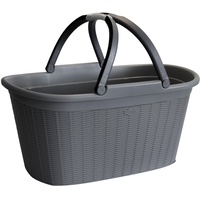 Wäschekorb 35 Liter hell-grau mit 2 Henkeln - 57,5x37x29 cm Rattan-Design ohne Löcher Haushaltskorb Wäschewanne Tragekorb Wäschesammler Wäschesortierer Wäschebox - Aufbewahrung Kunststoff