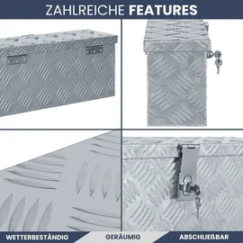 deluke DELUKE® Aluminiumbox mit Deckel - Abschließbar Alubox Deichselbox Alu Anhängerbox Werkzeugkiste Metall Transportbox Metallkiste, 48,5x14x20cm Silber