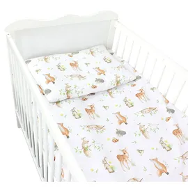 TupTam Kinder Gemusterte Bettdecken Set Ganzjahresdecke Bettdecke Kopfkissen Flachkissen 2tlg., Farbe: Wald Tiere Braun Beige Fuchs Reh Igel Eichh... - Braun/Beige